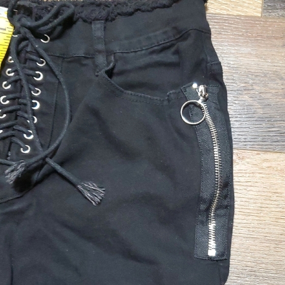 Dolls Kill Current Mood Black Straight Leg Jeans with Graphic Patches - Picture 8 of 13